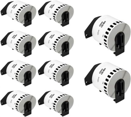 10 Rolls DK-22205 Continuous Length Paper Labels for Brother QL Label Printer, 62mm(W) x 30.48m(L), with 10 Reusable Holders