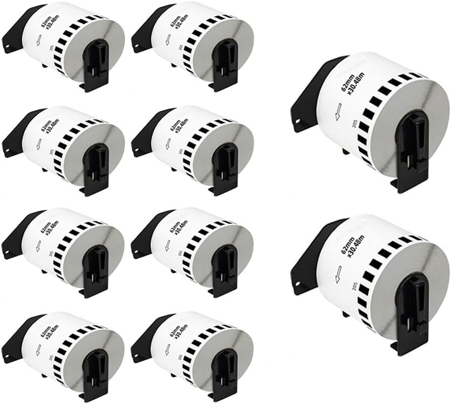 10 Rolls DK-22205 Continuous Length Paper Labels for Brother QL Label Printer, 62mm(W) x 30.48m(L), with 10 Reusable Holders 10 Rolls DK-22205 Continuous Length Paper Labels for Brother QL Label Printer, 62mm(W) x 30.48m(L), with 10 Reusable Holders