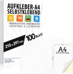 100 Self-Adhesive DIN A4 Labels, 210 x 297 mm, Universal Printable, Matte White Surface, Compatible with Inkjet and Laser Printers, Stickers for Many Applications, Made in Germany