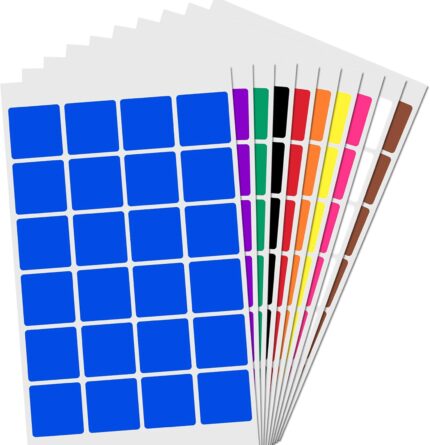 1200 Pack - 25mm Square Coloured Labels Stickers, 10 Colours