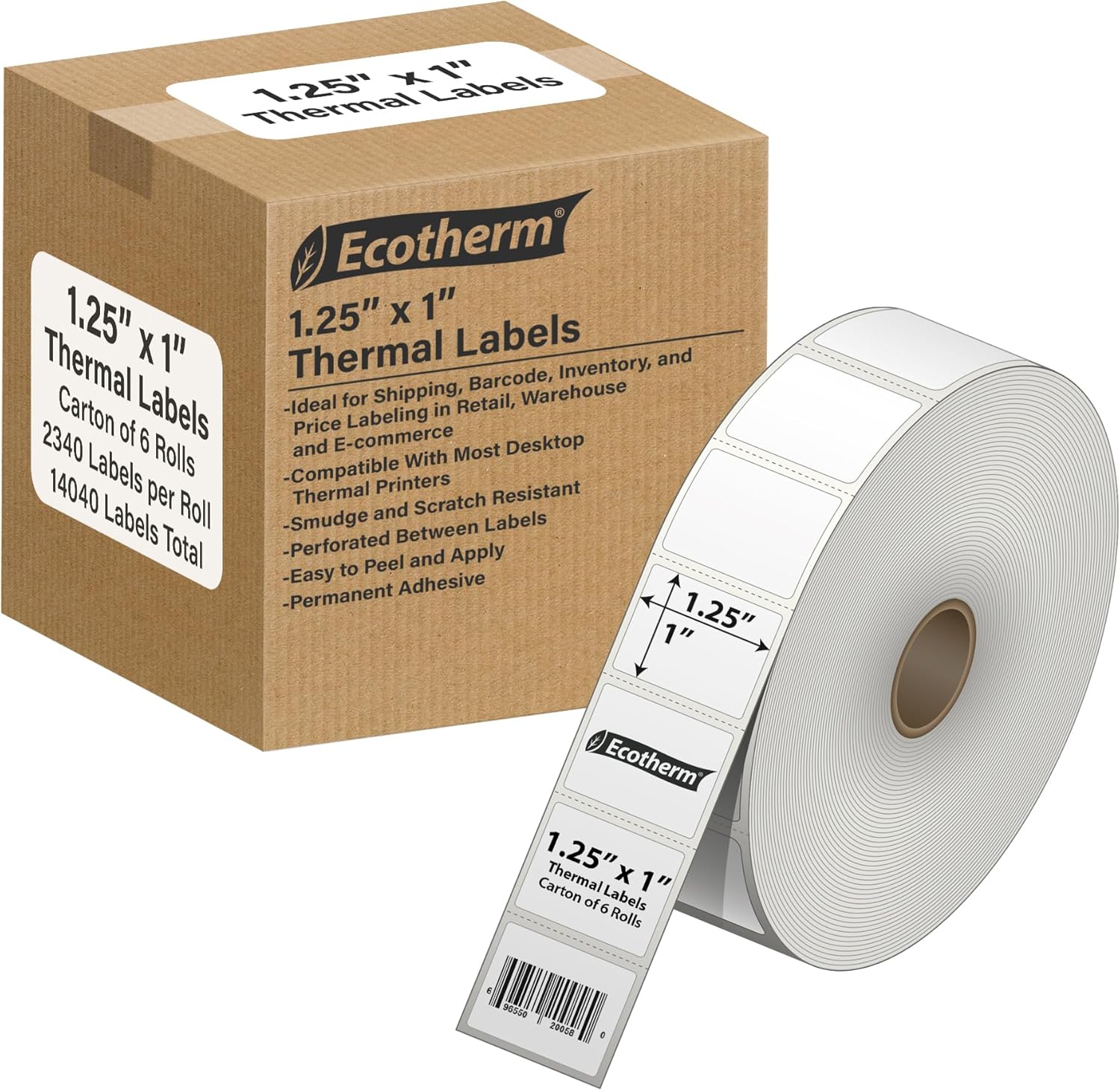 1.25 x 1 Direct Thermal Paper Label Stickers – 2340 Labels Per Roll – 6 Rolls – for Zebra LP2824, LP2844, GC420, GK420, GX430, ZD220, ZD410, ZD420, ZD500, ZD620, ZP-500, GT800 Printers 1.25 x 1 Direct Thermal Paper Label Stickers – 2340 Labels Per Roll – 6 Rolls – for Zebra LP2824, LP2844, GC420, GK420, GX430, ZD220, ZD410, ZD420, ZD500, ZD620, ZP-500, GT800 Printers