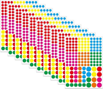 1570 Pieces of Colorful Self-Adhesive Dot Stickers 10mm, 15mm, 20mm Round Dot Stickers 6 Colors Small Color Coding Labels Marking Dots for Labeling