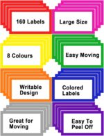 15x10cm Large Moving Labels for Boxes, 8 Color-Coded Home Moving Packing Box Labels, Moving Supplies Moving Stickers with Large Writable Notes Areas (160 Pcs)