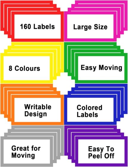 15x10cm Large Moving Labels for Boxes, 8 Color-Coded Home Moving Packing Box Labels, Moving Supplies Moving Stickers with Large Writable Notes Areas (160 Pcs)