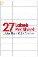 YUNJU A4 Self Adhesive Address Labels, 27 Label Per Sheet, Multi-Purpose FBA 20 Sheets, 63.5 x 29.6mm 540 Labels