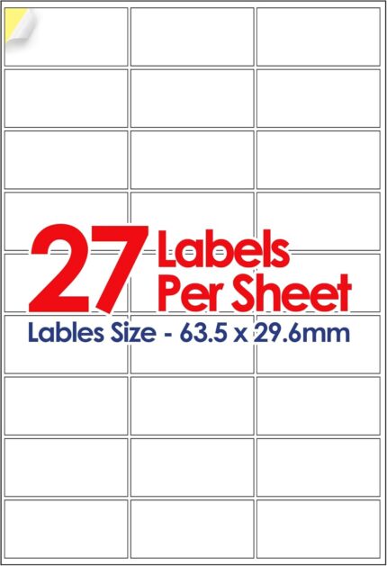 YUNJU A4 Self Adhesive Address Labels, 27 Label Per Sheet, Multi-Purpose FBA 20 Sheets, 63.5 x 29.6mm 540 Labels