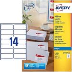 Avery Smudge Free, Printable, Address Labels, Quickdry, 99.1 x 38.1 mm, White, 14 Labels per Sheet, 1400 Blank Labels per Pack (J8163-100)