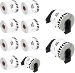 10 Rolls DK-22205 Continuous Length Paper Labels for Brother QL Label Printer, 62mm(W) x 30.48m(L), with 3 Reusable Holders