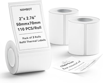 NIIMBOT Labels for B1 B21 B3S Label Maker, 2” x 2.36” (50x70mm) Self-Adhesive Stickers, Waterproof, Oil-Proof Personalized Editable Labels for Home/School/Office, 3 Rolls