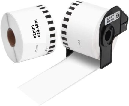 2 Roll DK-22205 Continuous Paper Label Sticker Compatible with Brother QL Label Printer, 62mm(W) x 30.48m(L), with 1 Reusable Holder