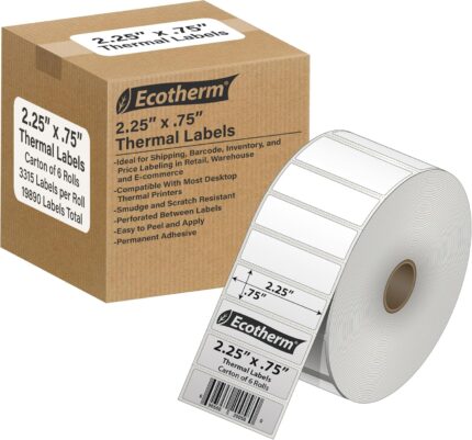 2.25 x .75 Direct Thermal Paper Label Stickers - 19890 Labels - 3315 Labels Per Roll - 6 Rolls - for Datamax, Intermec, Sato, TSC, Zebra Direct Thermal Printers