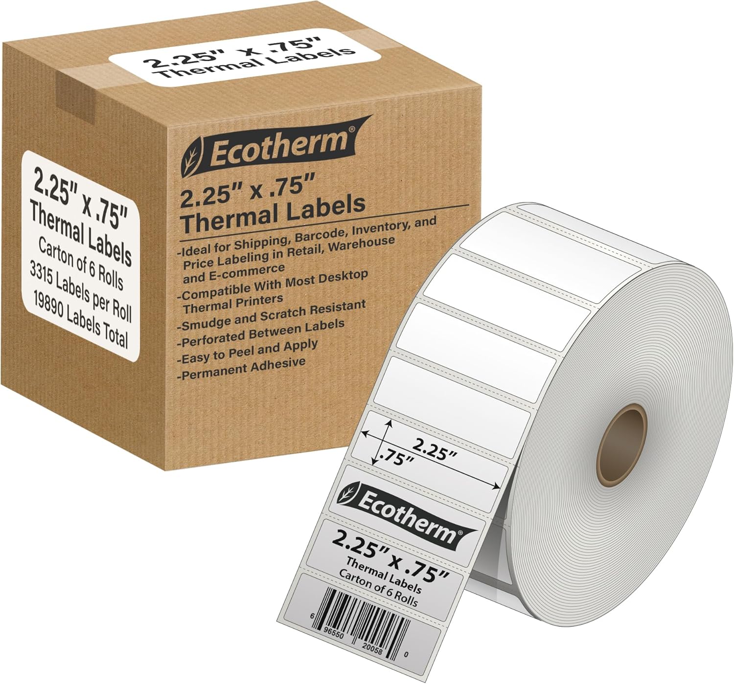 2.25 x .75 Direct Thermal Paper Label Stickers – 19890 Labels – 3315 Labels Per Roll – 6 Rolls – for Datamax, Intermec, Sato, TSC, Zebra Direct Thermal Printers 2.25 x .75 Direct Thermal Paper Label Stickers – 19890 Labels – 3315 Labels Per Roll – 6 Rolls – for Datamax, Intermec, Sato, TSC, Zebra Direct Thermal Printers