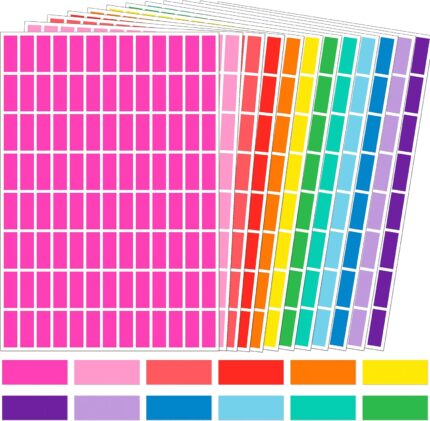 2496 Pack Rectangular Coloured Stickers Labels,12 Colors Rainbow Sticky Label,25mm x 10mm Color Coding Labels Assorted Stickers