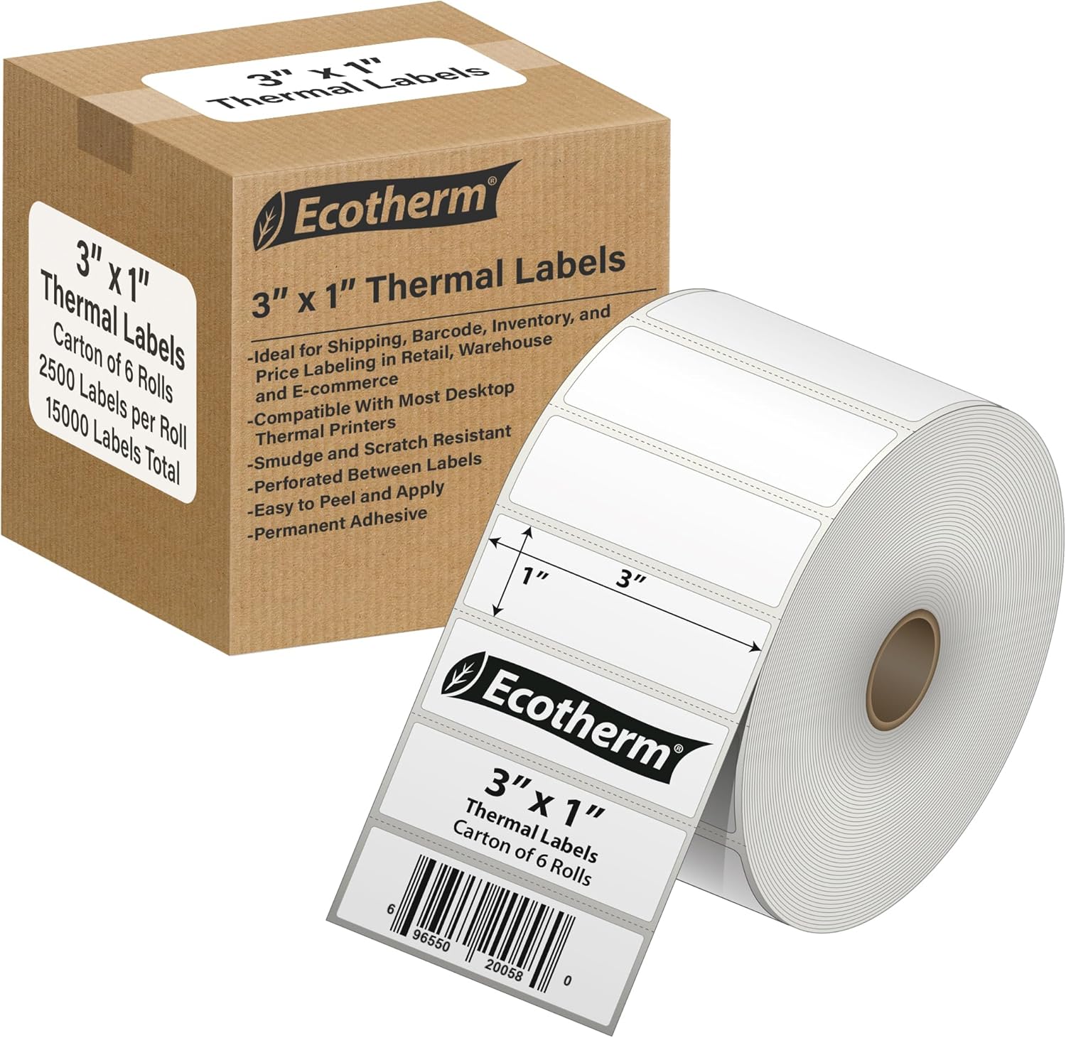3 x 1 Direct Thermal Paper Label Stickers – 15000 Labels – 2500 Labels Per Roll – 6 Rolls – for Datamax, Intermec, Sato, TSC, Zebra Direct Thermal Printers 3 x 1 Direct Thermal Paper Label Stickers – 15000 Labels – 2500 Labels Per Roll – 6 Rolls – for Datamax, Intermec, Sato, TSC, Zebra Direct Thermal Printers