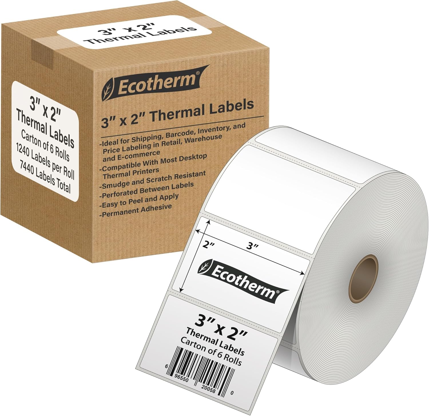 3 x 2 Direct Thermal Paper Label Stickers – 7440 Labels – 1240 Labels Per Roll – 6 Rolls – for Datamax, Intermec, Sato, TSC, Zebra Direct Thermal Printers 3 x 2 Direct Thermal Paper Label Stickers – 7440 Labels – 1240 Labels Per Roll – 6 Rolls – for Datamax, Intermec, Sato, TSC, Zebra Direct Thermal Printers