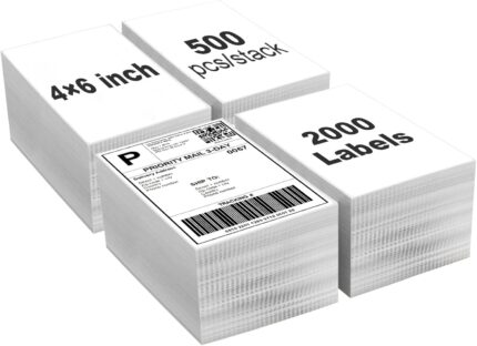 4 Stacks 4" x 6" Fanfold Direct Thermal Labels (101mm x 152mm) Shipping Address Mailing Postage Labels Compatible for Zebra 2844 & Rollo Printer Adhesives (500 Labels/Stack)