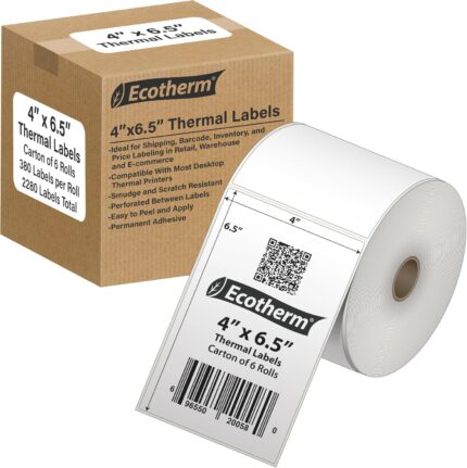 4 x 6.5 Direct Thermal Paper Label Stickers - 2280 Labels - 380 Labels Per Roll - 6 Rolls - for Datamax, Intermec, Sato, TSC, Zebra Direct Thermal Printers