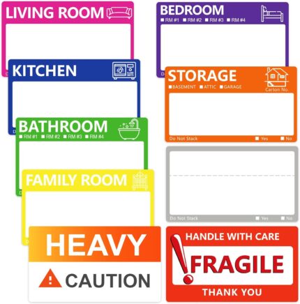 400 PCS Home Moving Labels for Boxes, 3.5 x 2 Inch Large Moving Stickers with Writable Notes Areas, Fragile Stickers, Heavy and Blank Colored Packing Boxes Labels for Moving House