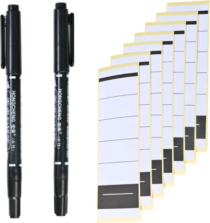 50 Pieces Self Adhesive Folder Spine Labels with 2 Black Pens File Stickers Instantly Dries Without Smudging File Folder Labels for Offices, Schools, Homes, and Archives 5.4 X 19 Cm