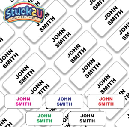 70 Personalised Stick On Name Labels for Clothes Kids, No Iron Just Peel and Stick! Suitable for School Uniform, Name Tags, Care Home, Nursery's, Washing Machine Proof, Dishwasher Proof, Kids