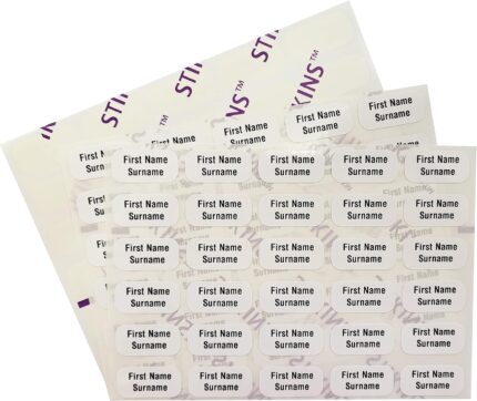 90x Personalised Garment Stickers, STIKINS® Label Planet®, Children’s School Uniform/Clothes/Clothing Labels For Kids/Children, New Stick In Name Labelling NO NEED TO IRON ON/SEW, Adhesive White Vinyl For School Wear, Message Name To Be Printed