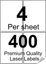 A4 White Sticker Printer Labels,4 per Sheet,100 Sheets, 400 Labels,105x148mm Self Adhesive Address Mailing Compatible with Inkjet and Laser Printers