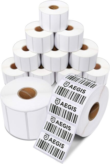 Aegis Adhesives - 2” X 1” Direct Thermal Labels for UPC Barcodes, Address, Perforated & Compatible with Rollo, Zebra, & Other Desktop Label Printers (12 Rolls, 1300/Roll)