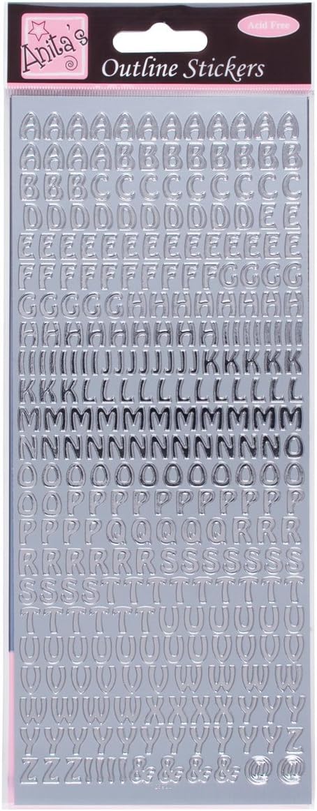 Anitas Outline Stickers, Capital Letters, Silver, For Scrapbooking, Card Making, Kids Play, Homework, Art, Craft, Embelish, Decorative, Paper, Card, Glass, Metal, Plastic, Foam Anitas Outline Stickers, Capital Letters, Silver, For Scrapbooking, Card Making, Kids Play, Homework, Art, Craft, Embelish, Decorative, Paper, Card, Glass, Metal, Plastic, Foam