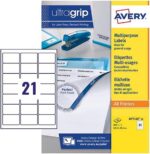 Avery Multipurpose Labels, Customisable, 63.5 x 38.1 mm, White, 21 per Sheet, 840 Blank Labels per Pack, 40 Sheets Blank Printer Label Sheet. (MP7160-40)