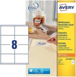 Avery Removable Multi‑Purpose Labels, 96 x 63.5 mm, 8 per Sheet, 600 Blank Labels, White (L4745REV-25) – Strong Adhesion, Easy to Remove, Multi‑Surface, Printable & FSC® Certified