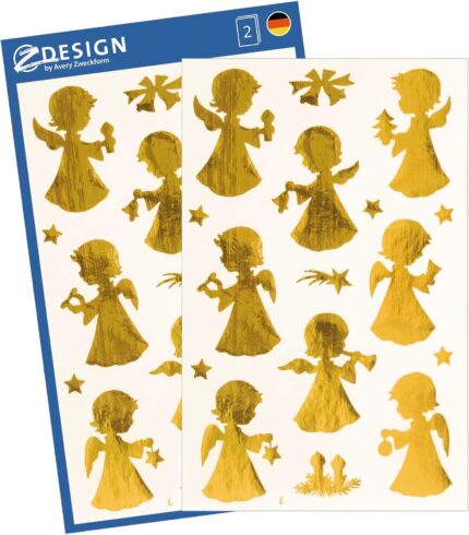 Avery Zweckform 52771 Christmas Stickers, Pack of 36 Special Material Engel Gold