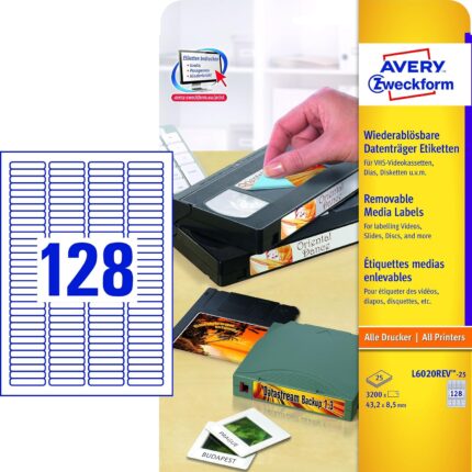 Avery Zweckform L6020REV-25 Slide Labels 43.2 x 8.5 mm Removable Pack of 25 Sheets