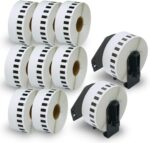 BETCKEY - 10 Rolls DK-22210 Labels with ONLY 2 Reusable Label Holders, 29mm x 30.48m, 10 Continuous Length Paper Labels Using for Ql Label Printers