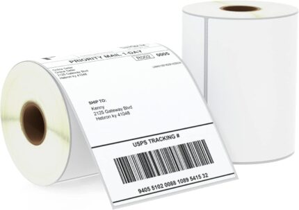 BETCKEY - 102mm x 152mm (4 in x 6 in) Perforated Thermal Labels for Empty Shipping Compatible with Zebra Printers and Other [2 Rolls/500 Labels]