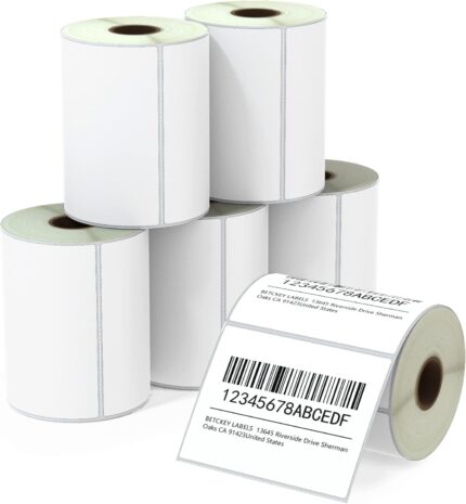 BETCKEY - 102mm x 76mm (4 in x 3 in) Perforated Thermal Labels for Shipping and Multiple Use Compatible with Zebra Printers and Other [6 Rolls/3000 Labels]