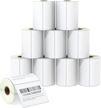 BETCKEY – 4×3 in Thermal Shipping & Multipurpose Labels, 5000 Perforated Labels (10 Rolls) Compatible with Zebra & More Printers