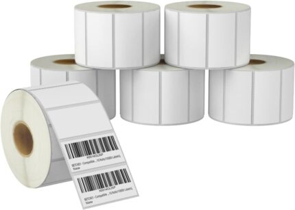 BETCKEY - 51mm x 25mm (2 in x 1 in) Thermal Labels for Barcode & Address, 1300 per Roll Compatible with Zebra & More Printers [6 Roll/7800 Labels]