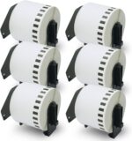 BETCKEY - 6 Rolls DK-22205 Labels, 62mm x 30.48m, 6 Continuous Length Paper Labels Compatible with Brother QL Label Printers