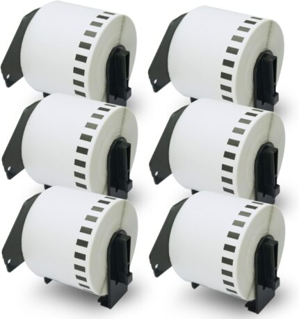 BETCKEY - 6 Rolls DK-22205 Labels, 62mm x 30.48m, 6 Continuous Length Paper Labels Compatible with Brother QL Label Printers