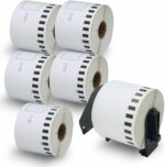 BETCKEY - 6 Rolls DK-22205 Labels with ONLY 1 Reusable Label Holders, 62mm x 30.48m, 6 Continuous Length Paper Labels Using for Ql Label Printers