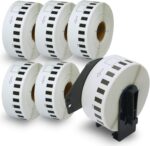 BETCKEY - 6 Rolls DK-22214 Labels with ONLY 1 Reusable Label Holders, 12mm x 30.48m, 6 Continuous Length Paper Labels Using for Ql Label Printers