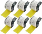 BETCKEY - 6 Rolls DK-22223 Colored Labels, 50mm x 30.48m, Black on Yellow, 6 Continuous Paper Labels Using for QL Label Printers