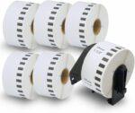 BETCKEY - 6 Rolls DK-22225 Labels with ONLY 1 Reusable Label Holders, 38mm x 30.48m, 6 Continuous Paper Labels Using for Ql Label Printers
