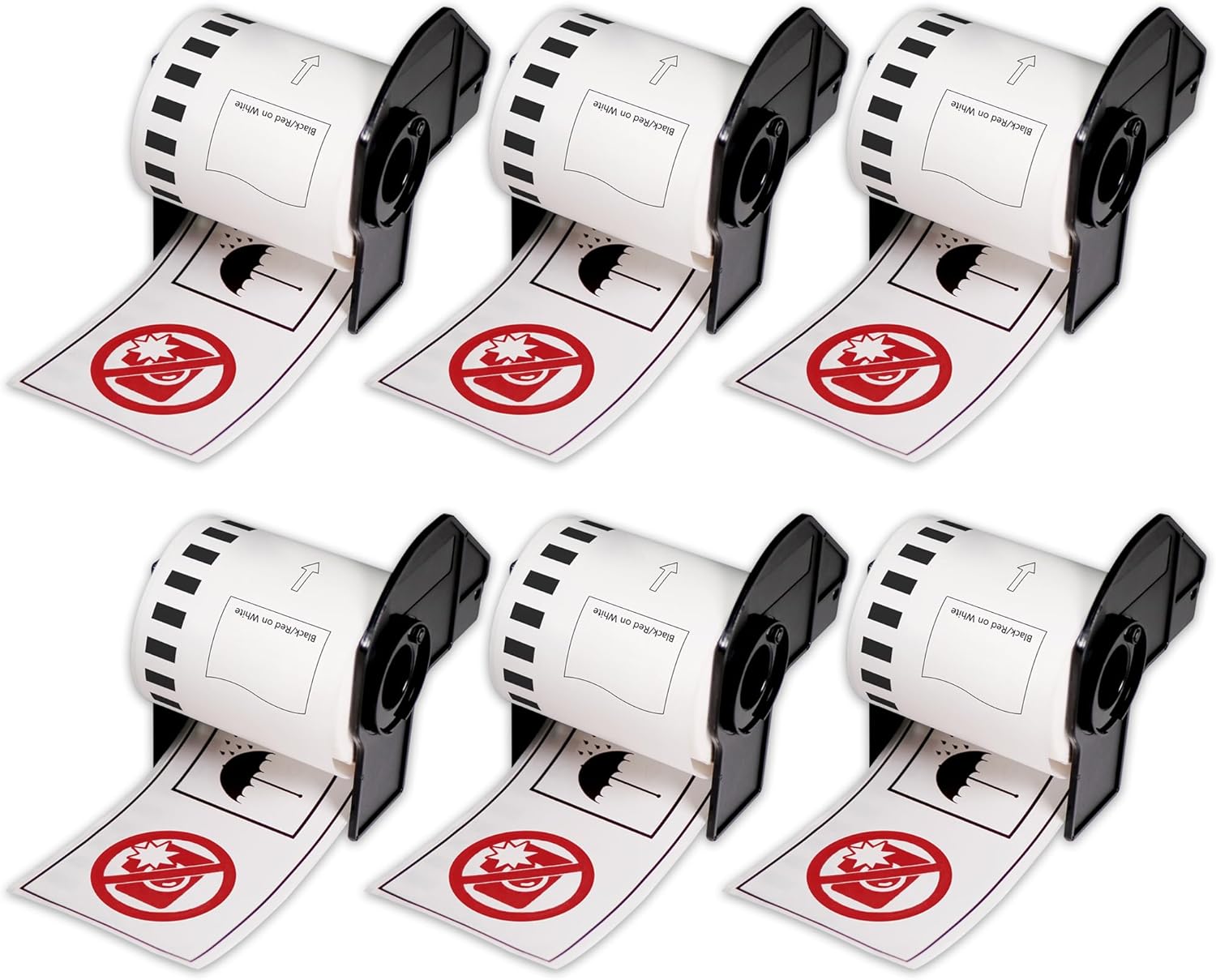 BETCKEY – 6 Rolls DK-22251 Labels, 62mm x 15.24m, 6 Black/Red on White Continuous Roll Compatible with Brother QL Label Printers BETCKEY – 6 Rolls DK-22251 Labels, 62mm x 15.24m, 6 Black/Red on White Continuous Roll Compatible with Brother QL Label Printers
