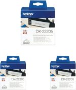 Brother DK-22205 Label Roll, Continuous Length Paper, Black on White, Single Label Roll, 62mm (W) x 30.48M (L), Brother Genuine Supplies (Pack of 3)