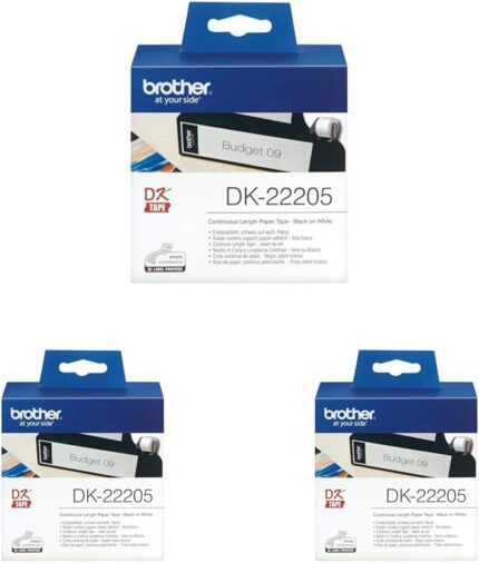 Brother DK-22205 Label Roll, Continuous Length Paper, Black on White, Single Label Roll, 62mm (W) x 30.48M (L), Brother Genuine Supplies (Pack of 3)