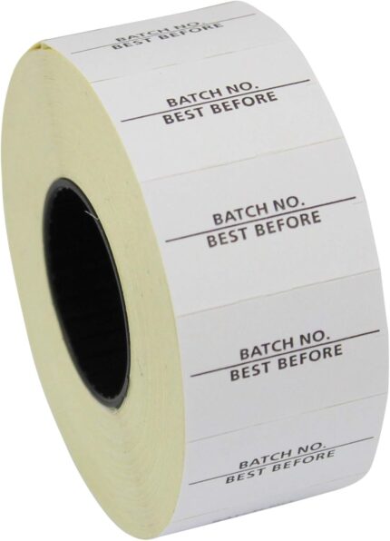 CT7 26mm x 16mm Price Gun Labels - Printed 'Batch No. / Best Before' - 10 Rolls / 10,000 Labels