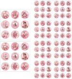 Christmas Stickers Bulk - 90X Pink Round Label Tag Sticker - Party Favors, Adhesive Holiday Seal Card Labels for Kids and Teens
