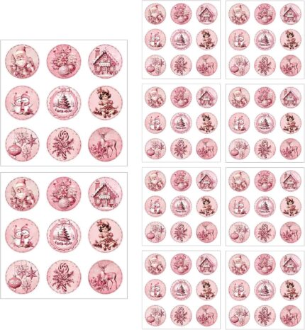 Christmas Stickers Bulk - 90X Pink Round Label Tag Sticker - Party Favors, Adhesive Holiday Seal Card Labels for Kids and Teens
