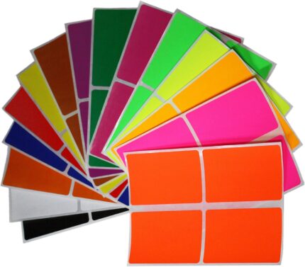 Colour Coding Labels in 15 Colors – Rectangular Assorted Colored Label Stickers 7.5 cm x 5 cm 60 Pack by Royal Green